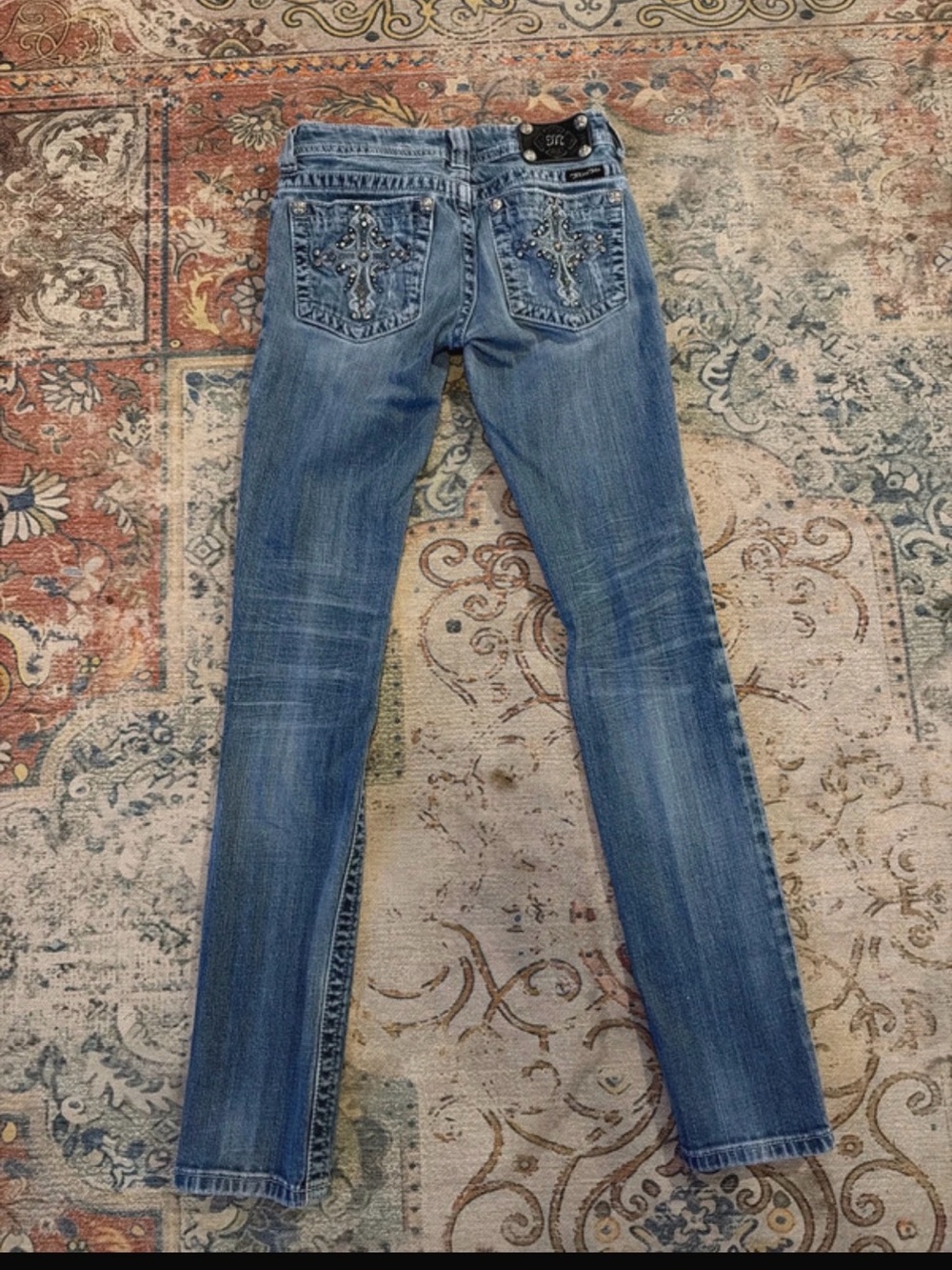 Miss Me Light Blue Skinny Jeans with Embellished Cross Pockets